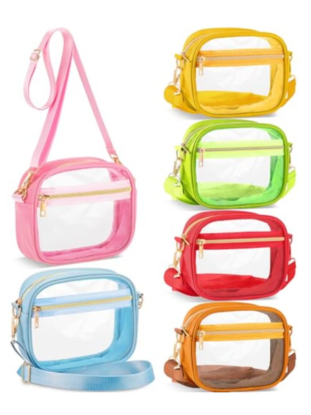 6 Pack Clear Stadium Approved Crossbody Bags TPU Adjustable Strap Women